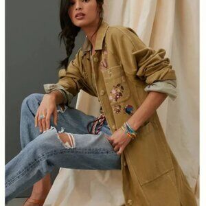 Anthropologie Pilcro Chore Embroidered Duster Coat Small Oversized Fall Cardigan